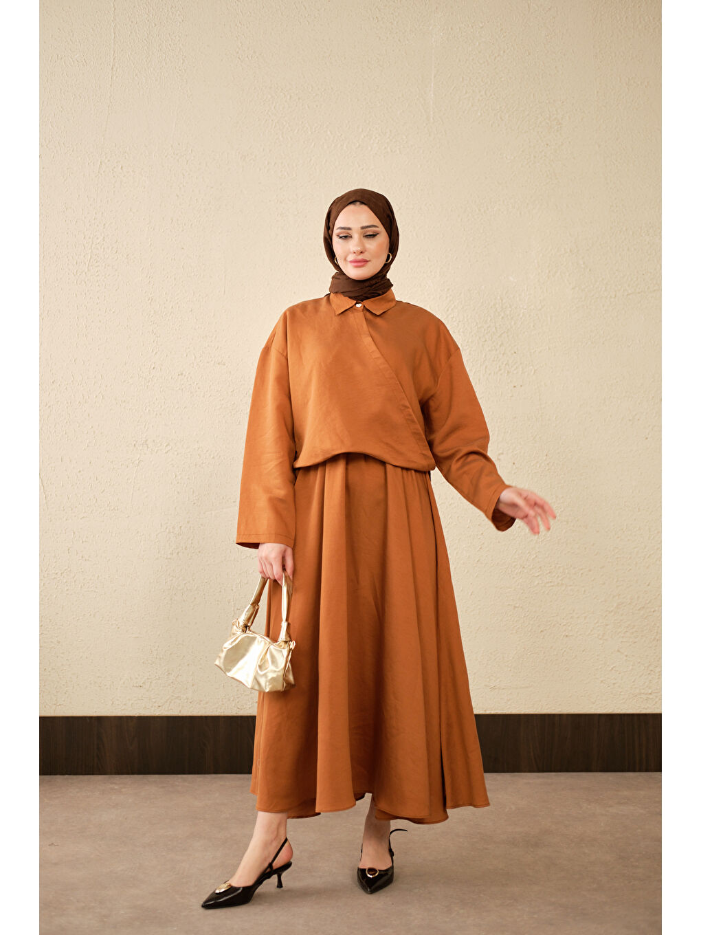 Kahverengi Kadın Breeze Gömlekli Elbise Kiremit-3