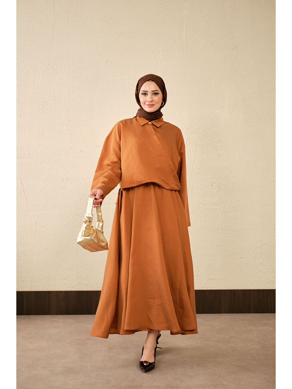 Kahverengi Kadın Breeze Gömlekli Elbise Kiremit-4