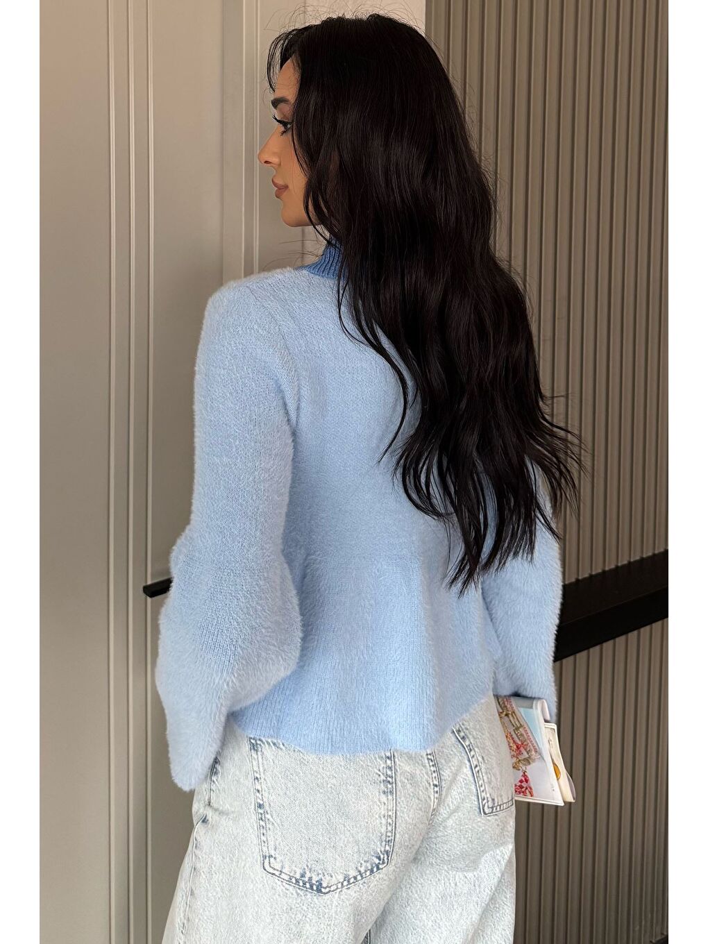 Mavi Gömlek Yaka Şardonlu Triko Bluz (s,m,l,xl Uyumludur)-3