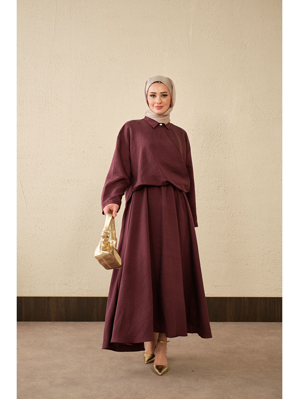 Kadın Breeze Gömlekli Elbise Mürdüm-1