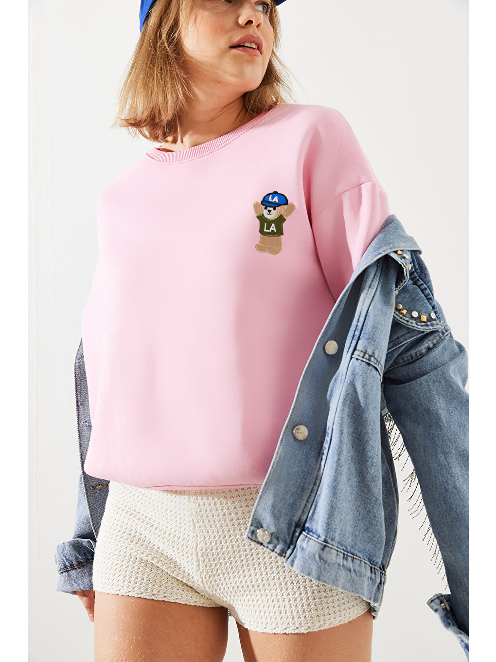 SHADE Pembe Kadın Nakışlı İplik Sweatshirt - 1