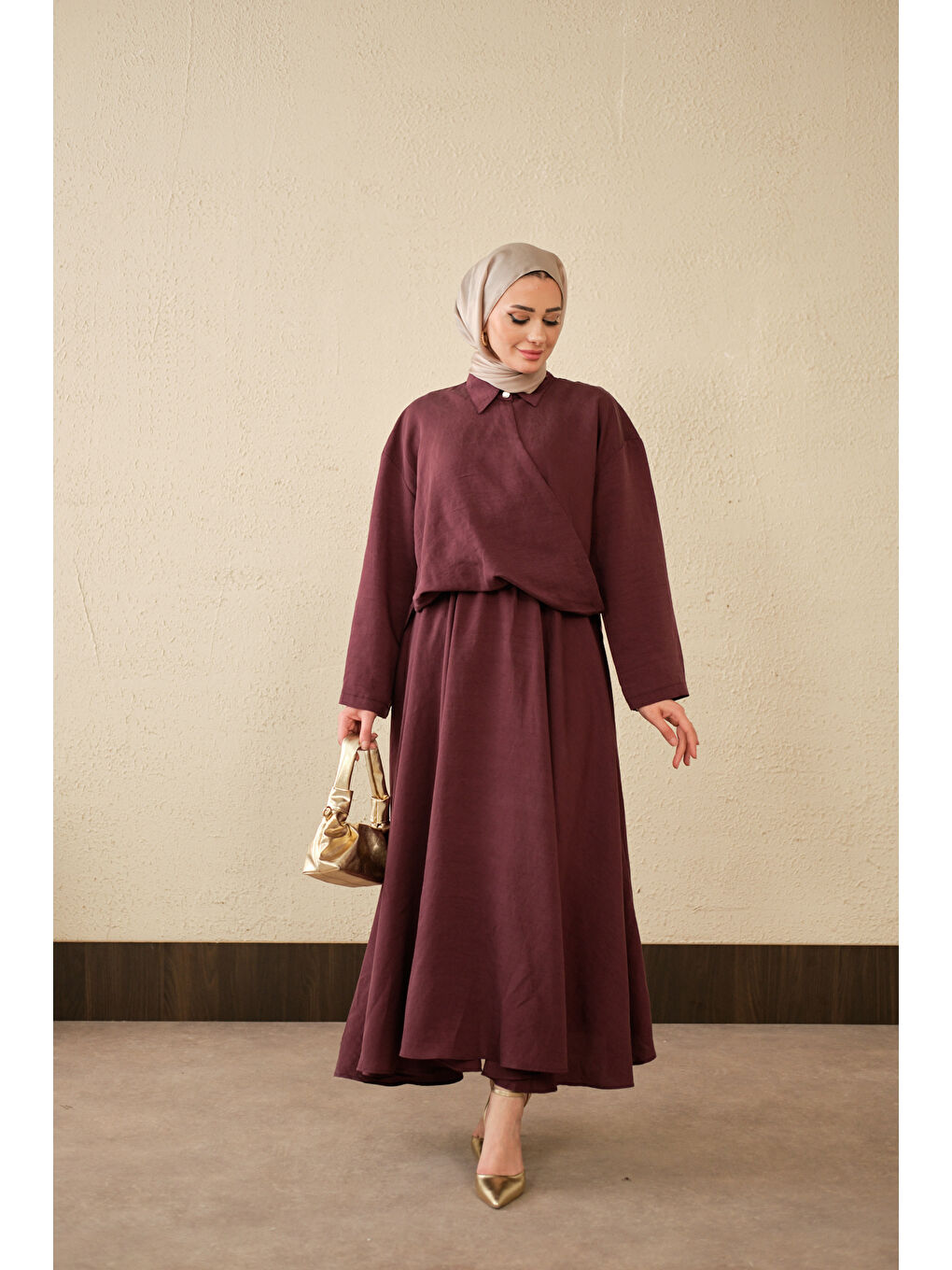 Kadın Breeze Gömlekli Elbise Mürdüm-3