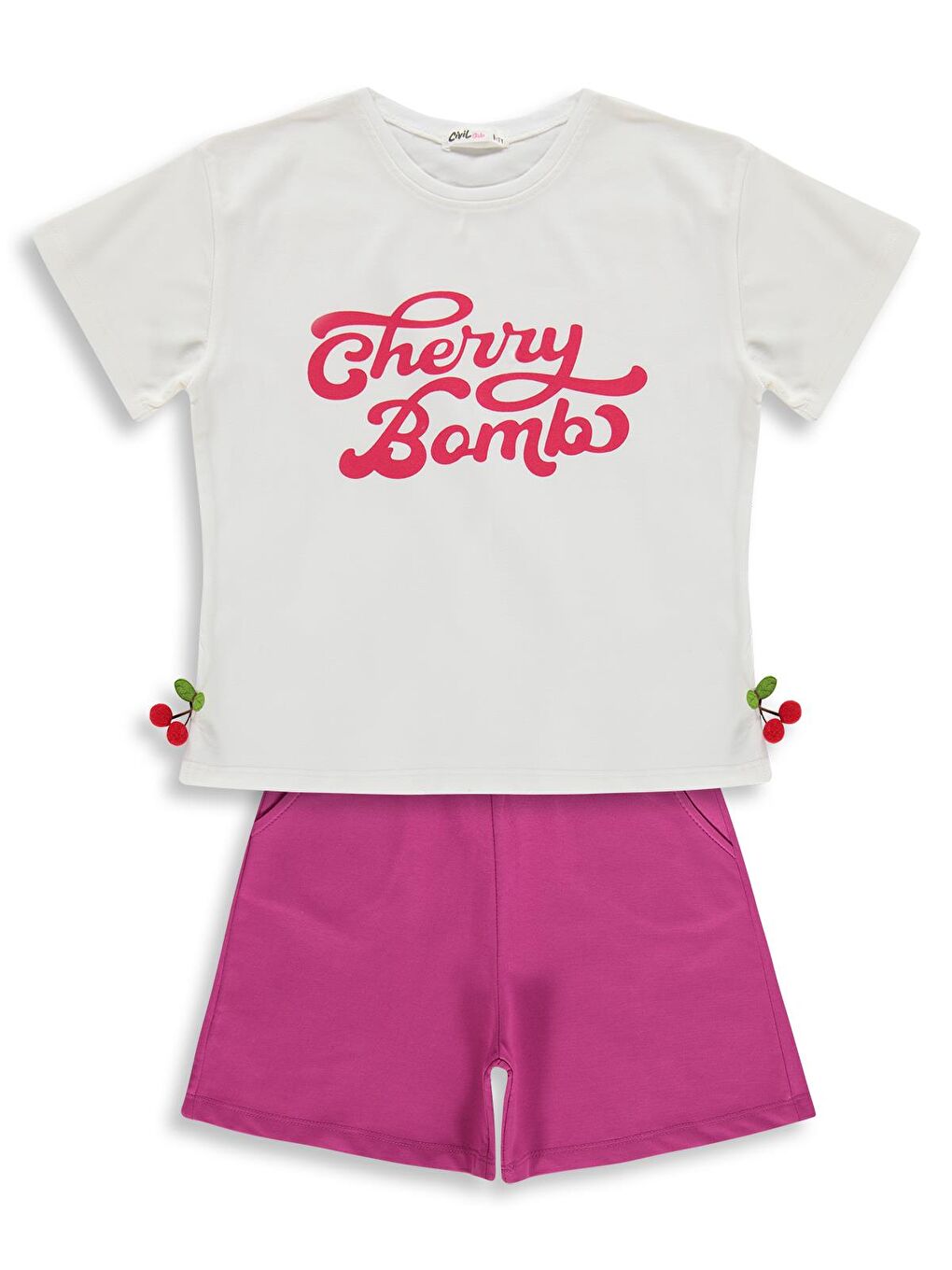 Girls Cherry Bomb Baskılı 6-9 Yaş Takım - Ekru