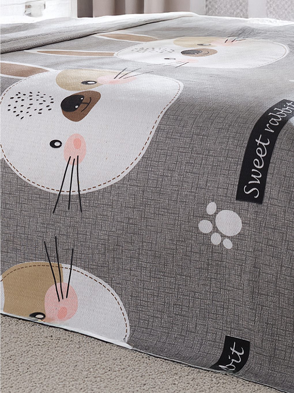 Kahverengi Doğal Pike Baskılı Tek Kişilik Tavşancık A.Kahve-Gri-Pembe-1