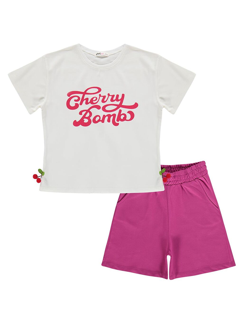 Girls Cherry Bomb Baskılı 6-9 Yaş Takım - Ekru-3