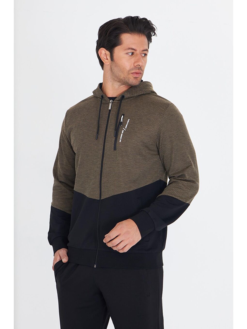 Erkek Pamuklu Kapüşonlu Eşofman Takımı Bej 5815-B-1