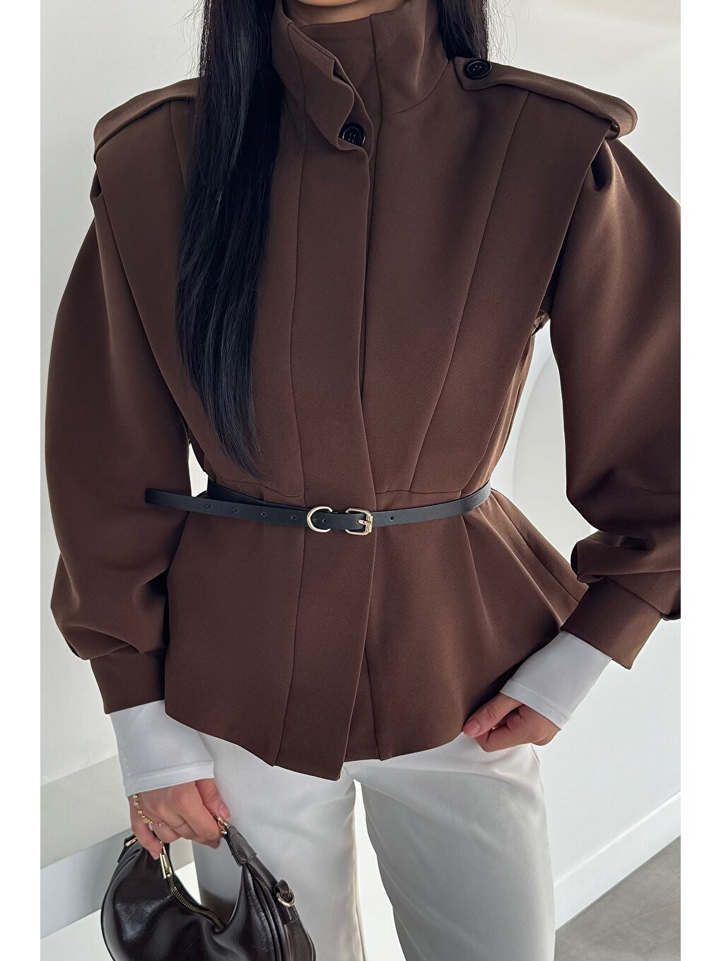Kahverengi Kadın Vatkalı Astarlı Trenç Ceket-2