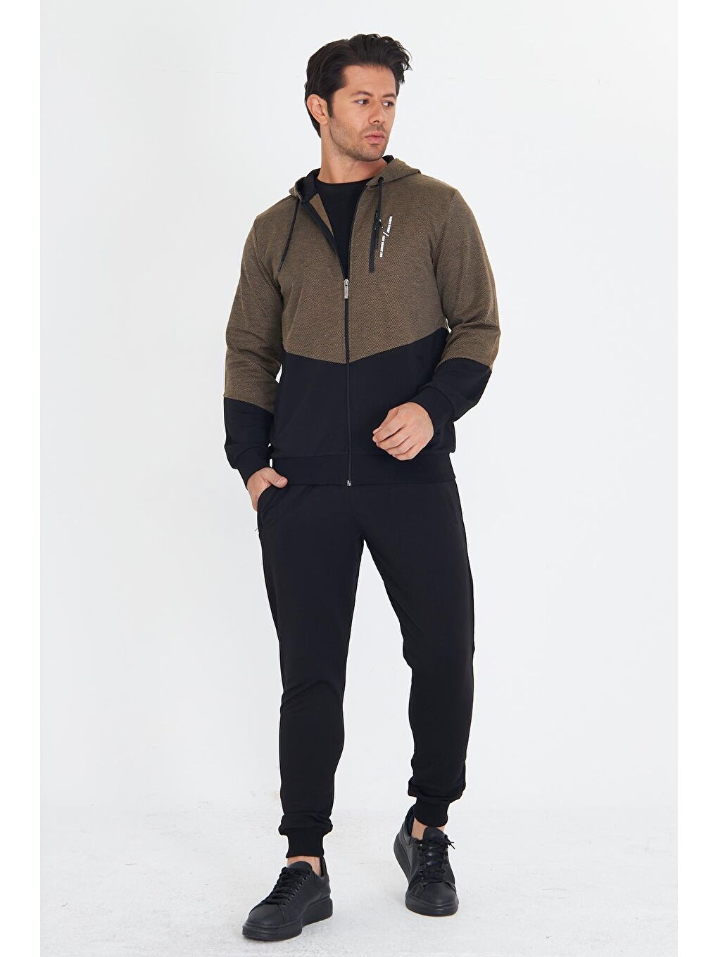 Erkek Pamuklu Kapüşonlu Eşofman Takımı Bej 5815-B-4