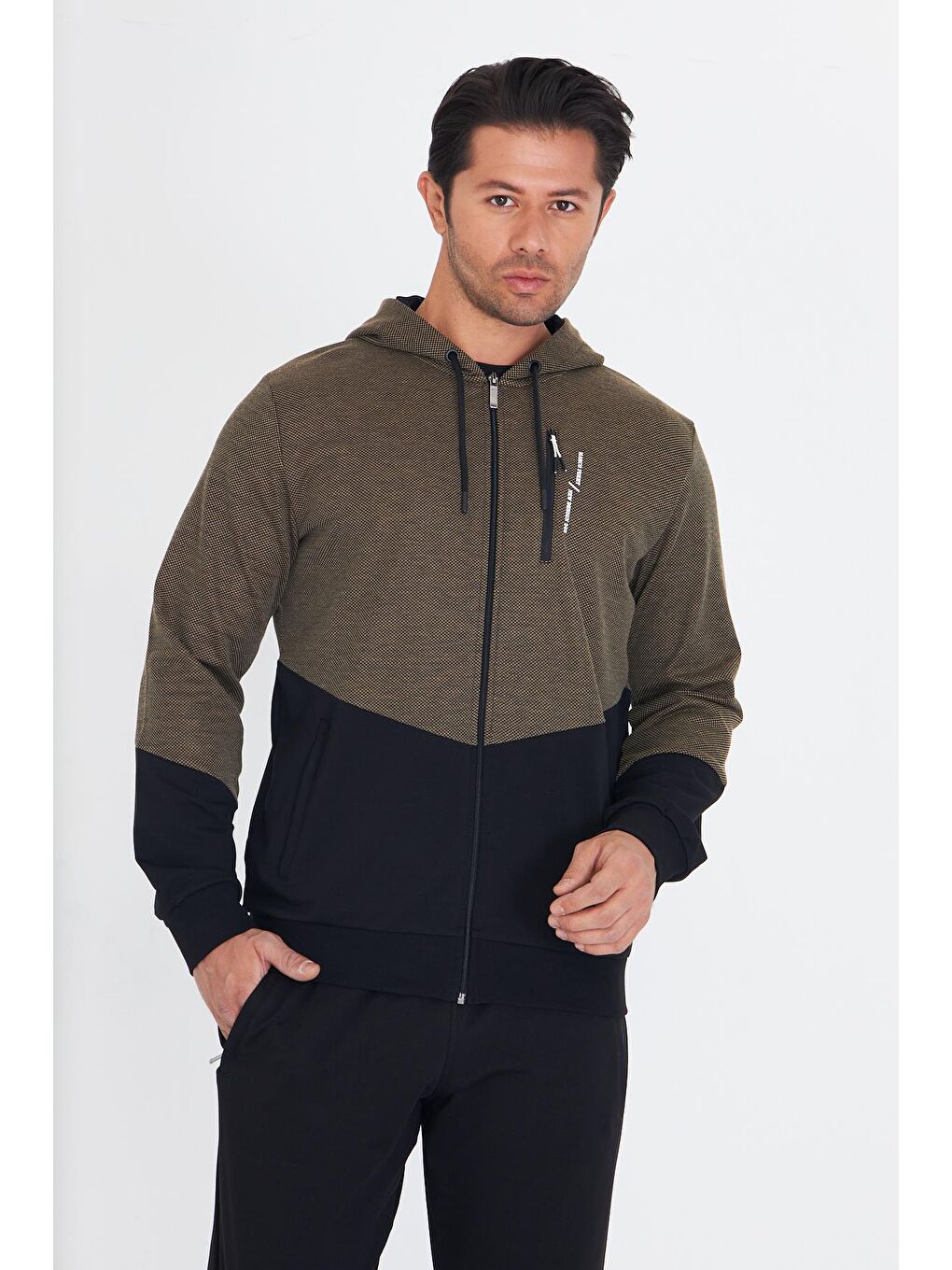 Erkek Pamuklu Kapüşonlu Eşofman Takımı Bej 5815-B-5