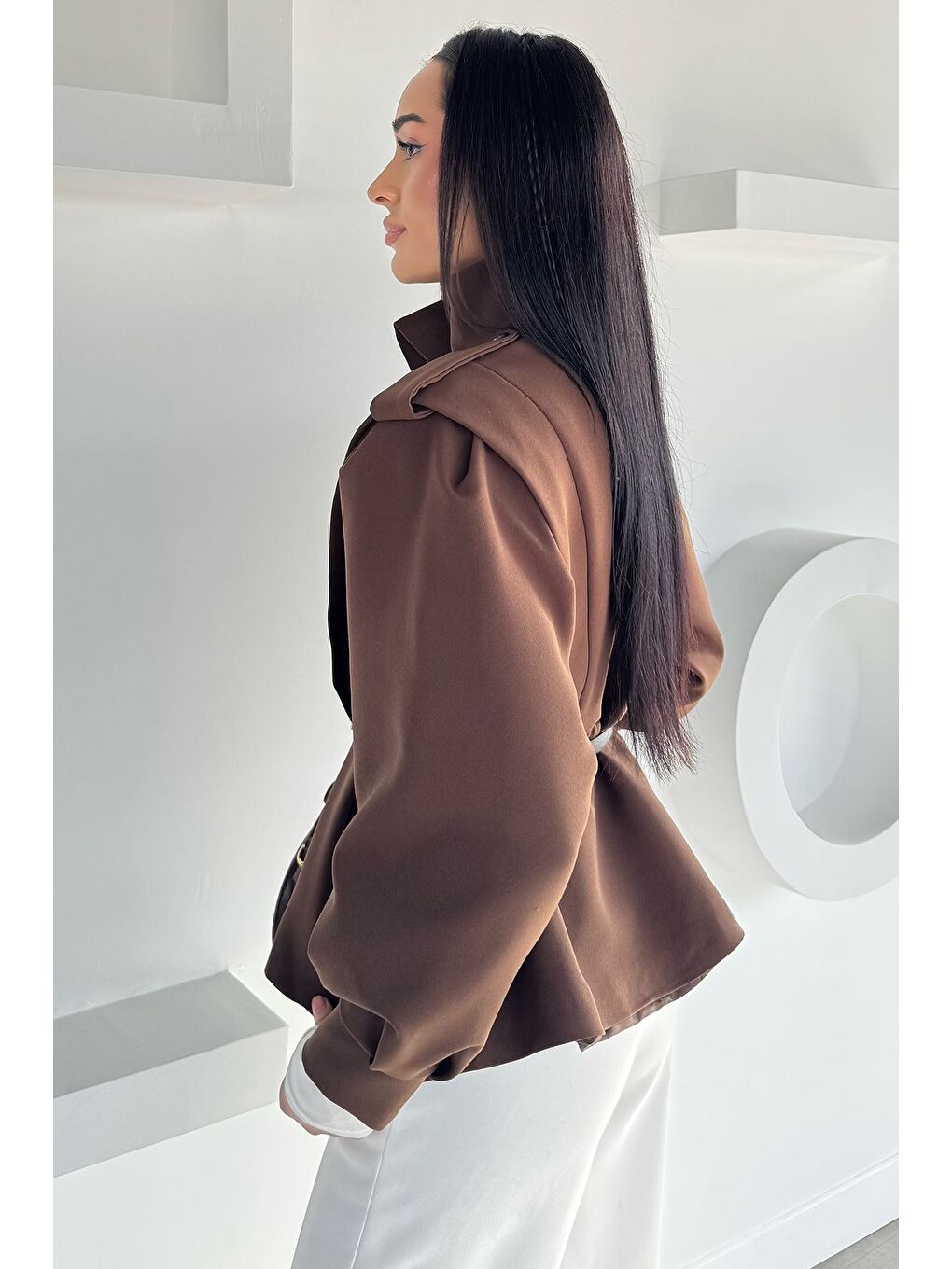 Kahverengi Kadın Vatkalı Astarlı Trenç Ceket-3