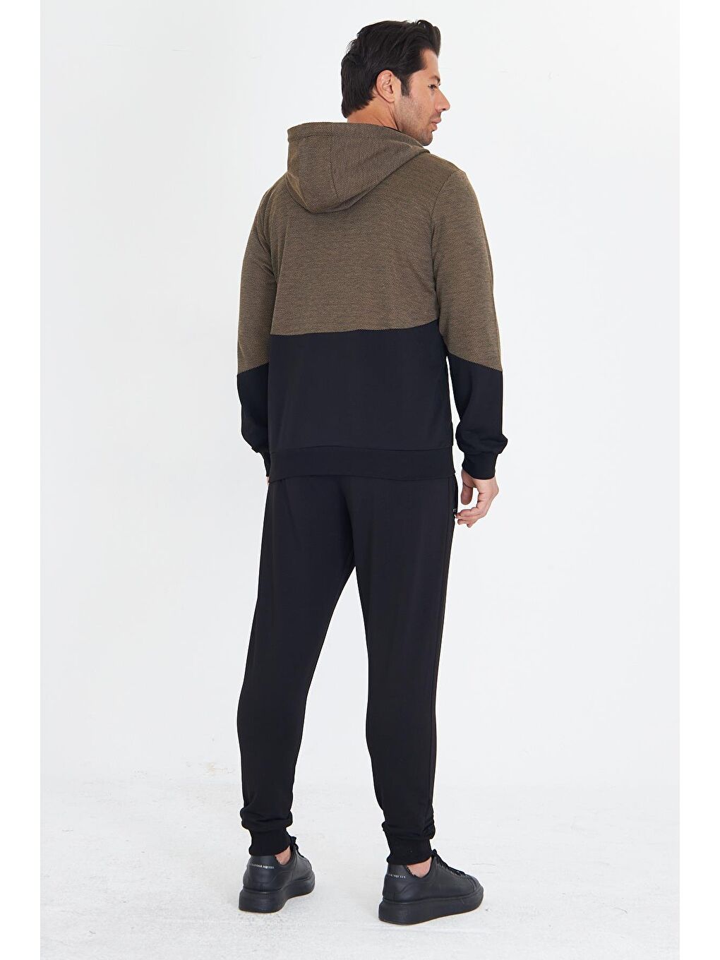 Erkek Pamuklu Kapüşonlu Eşofman Takımı Bej 5815-B-7