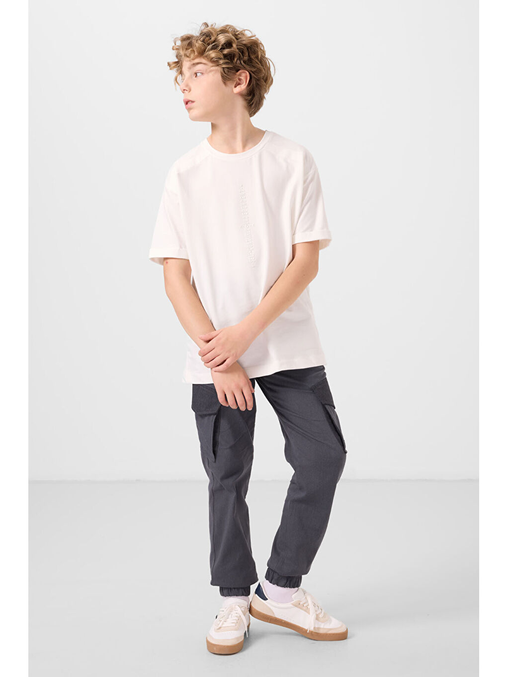 Ekru Pamuklu Yumuşak Dokulu Oversize Baskılı Erkek Çocuk T-Shirt - 11301-1