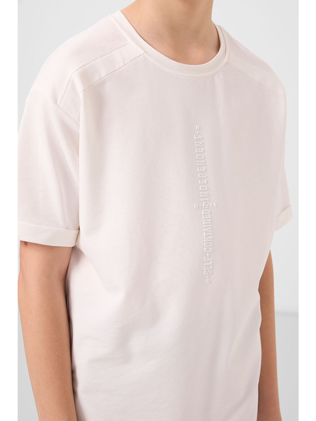 Ekru Pamuklu Yumuşak Dokulu Oversize Baskılı Erkek Çocuk T-Shirt - 11301-3