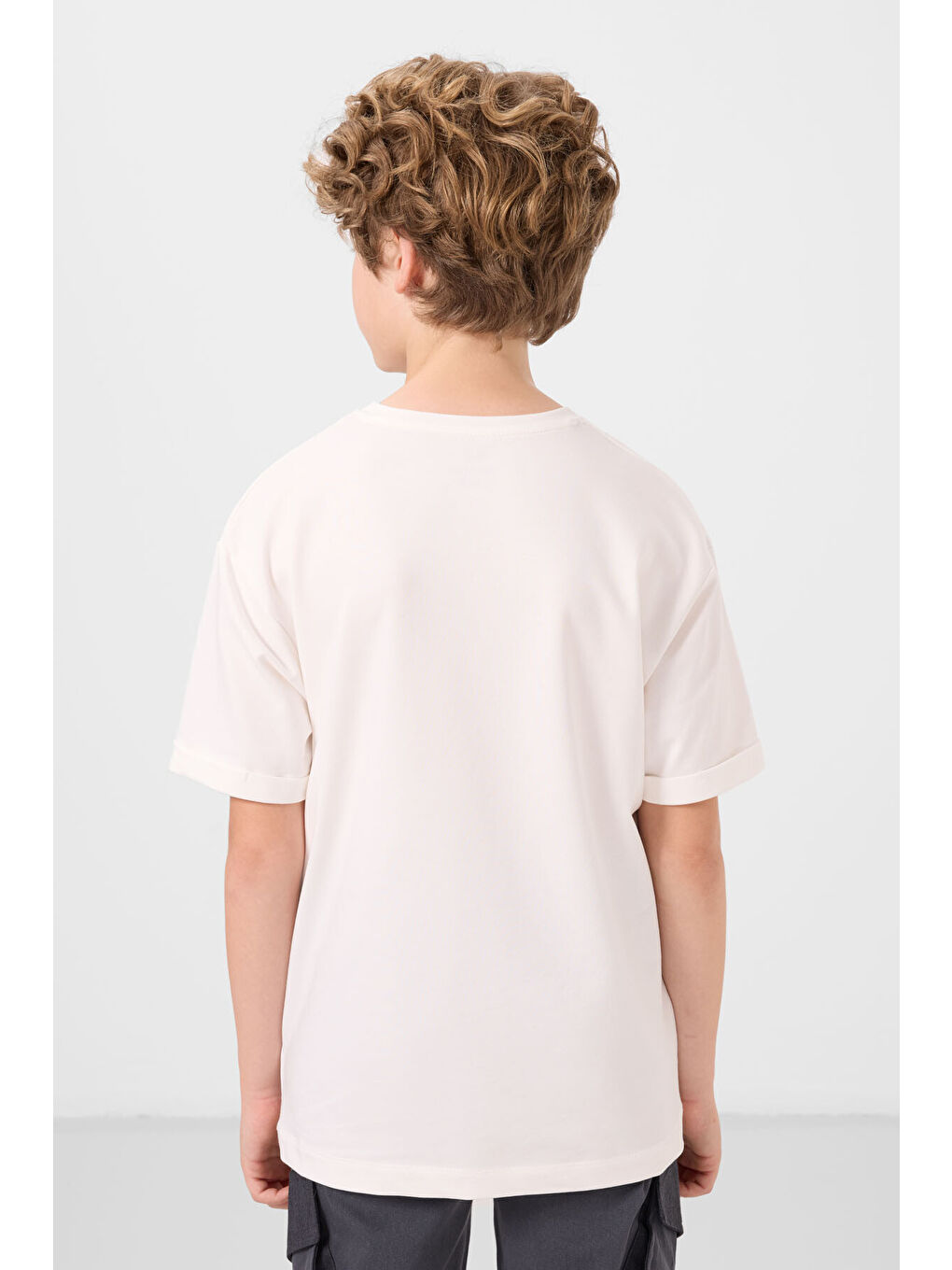 Ekru Pamuklu Yumuşak Dokulu Oversize Baskılı Erkek Çocuk T-Shirt - 11301-4