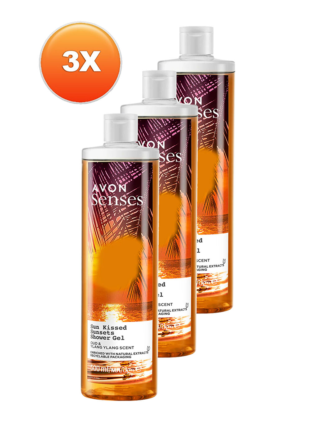 AVON Renksiz Senses Sun Kissed Sunsets Duş Jeli 500 Ml. Üçlü Set - 1