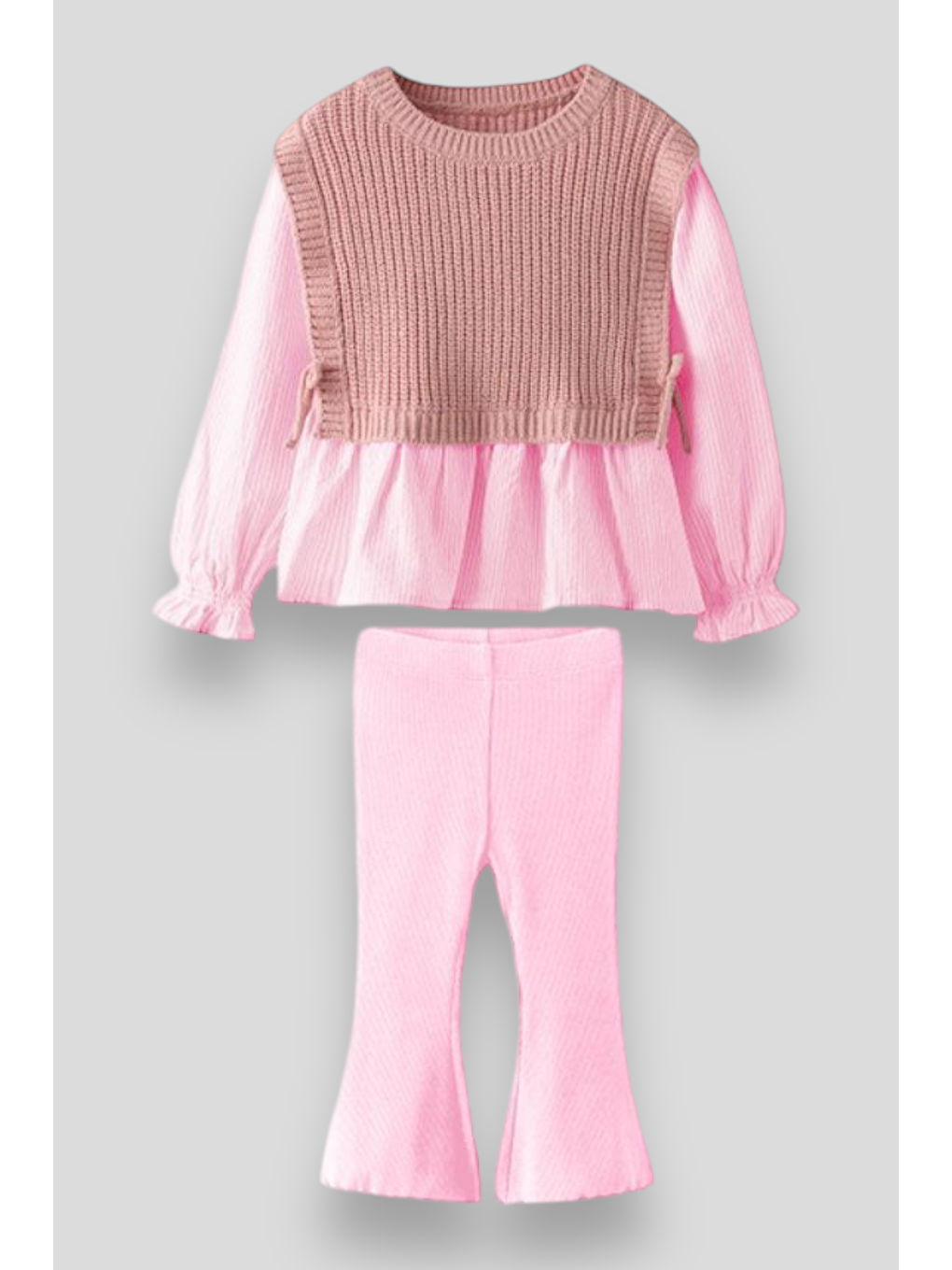 Pembe Dokuma Gömlek Triko Kışlık Alt-Üst Takım Kız Çocuk