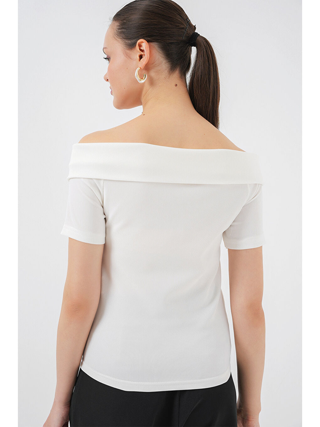 Kurdele Detaylı Örme Bluz 949 - Beyaz-4