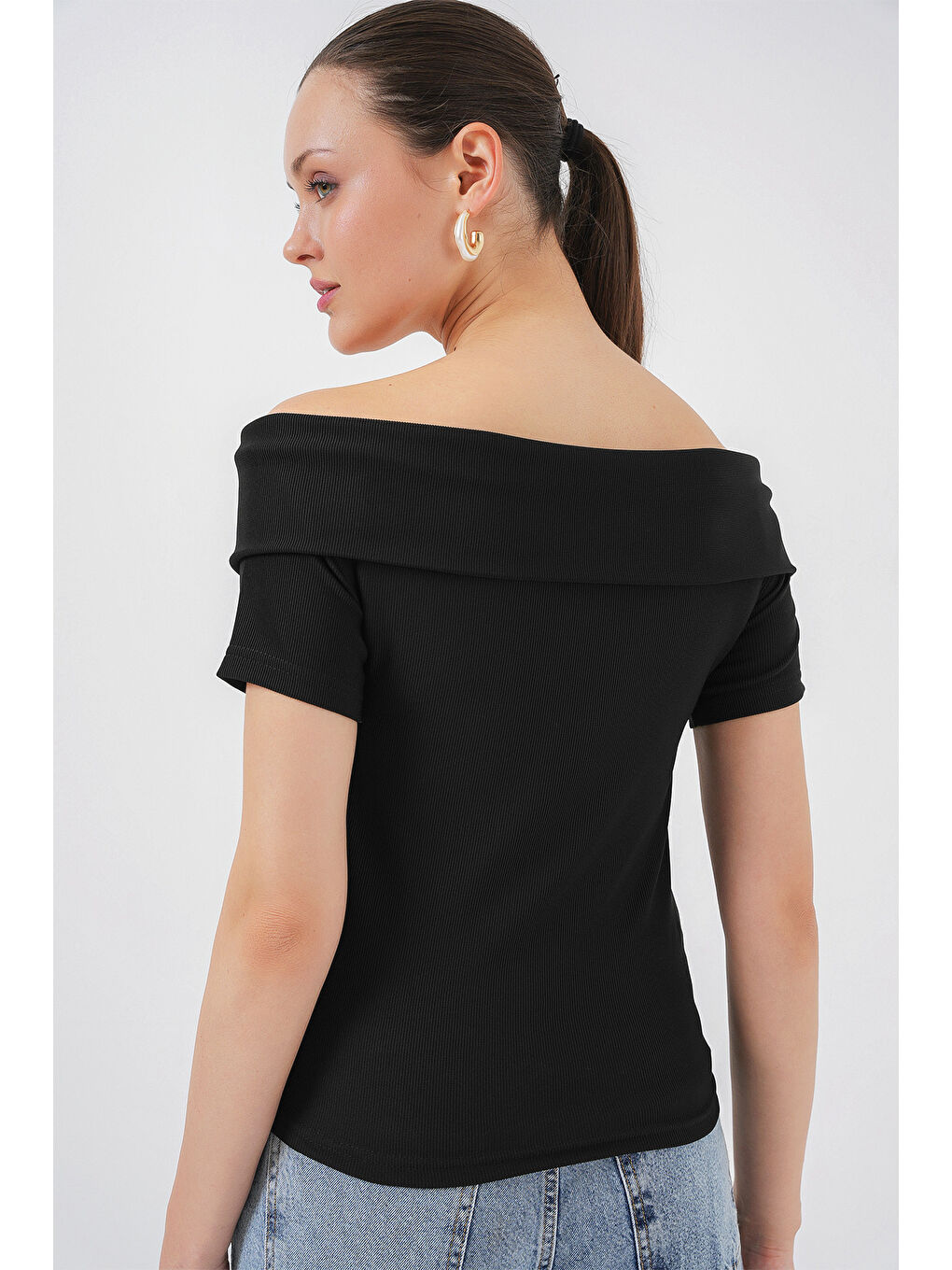 Kurdele Detaylı Örme Bluz 949 - Siyah-5