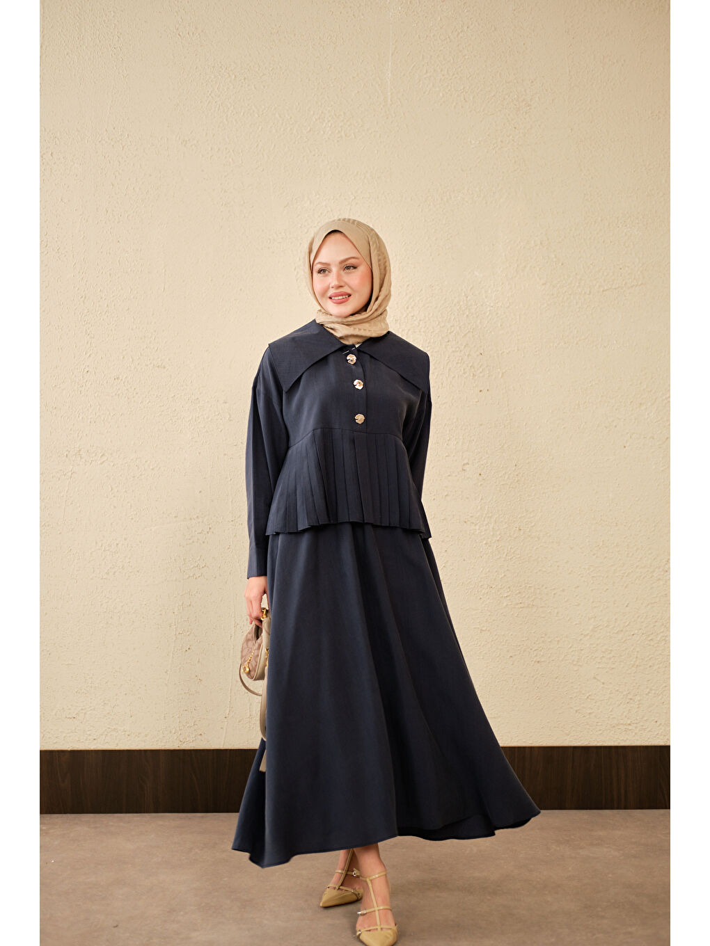 Kadın Gemici Yaka Fırfır Detay Takım Lacivert