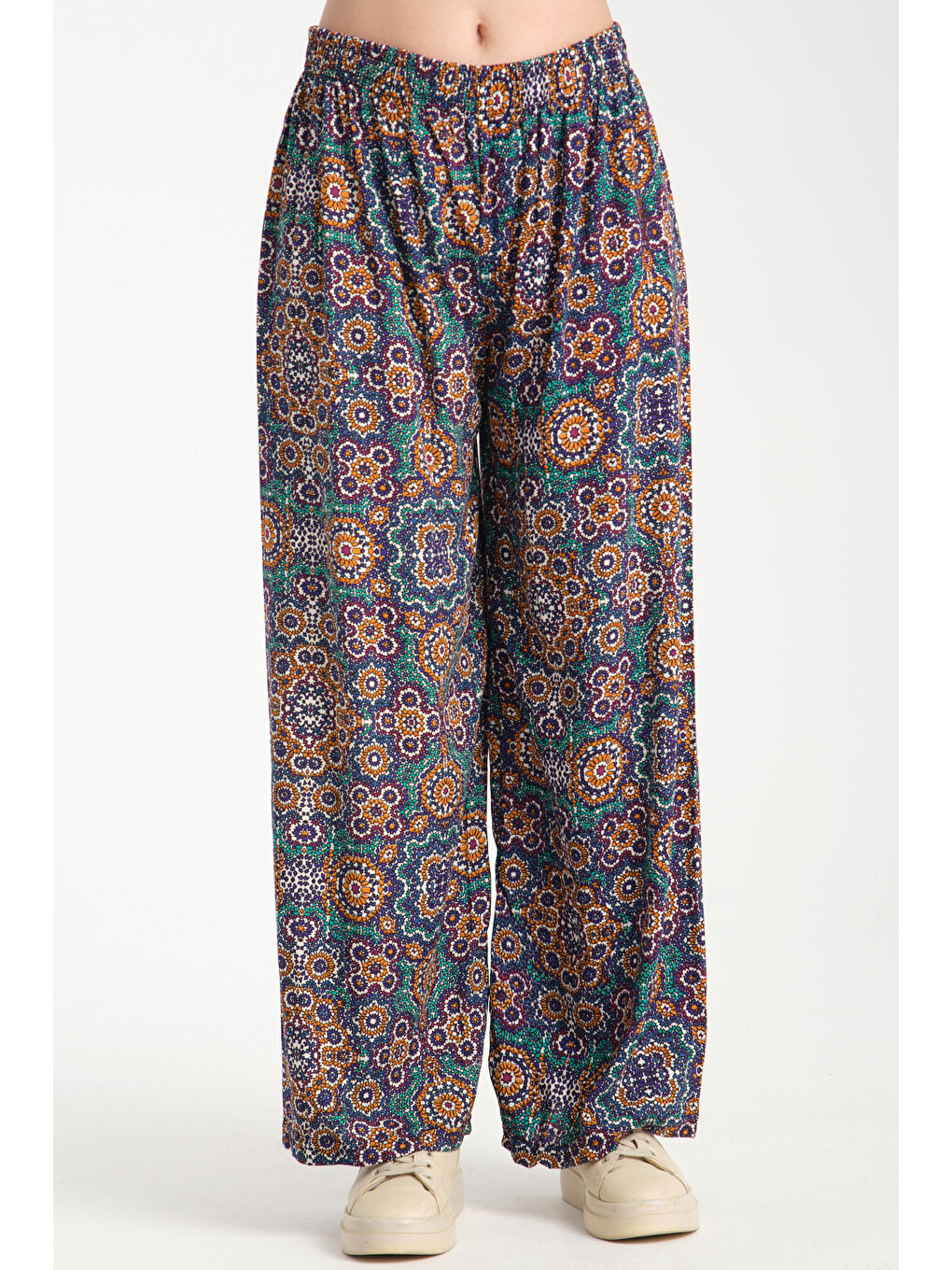 Mor Kadın Desenli Dökümlü Viskon Pantolon 1062