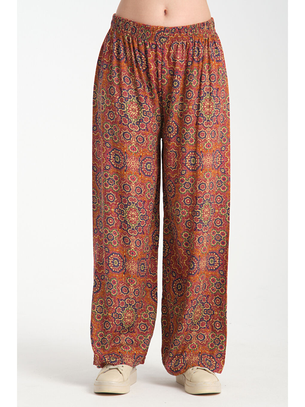 Turuncu Kadın Desenli Dökümlü Viskon Pantolon 1062