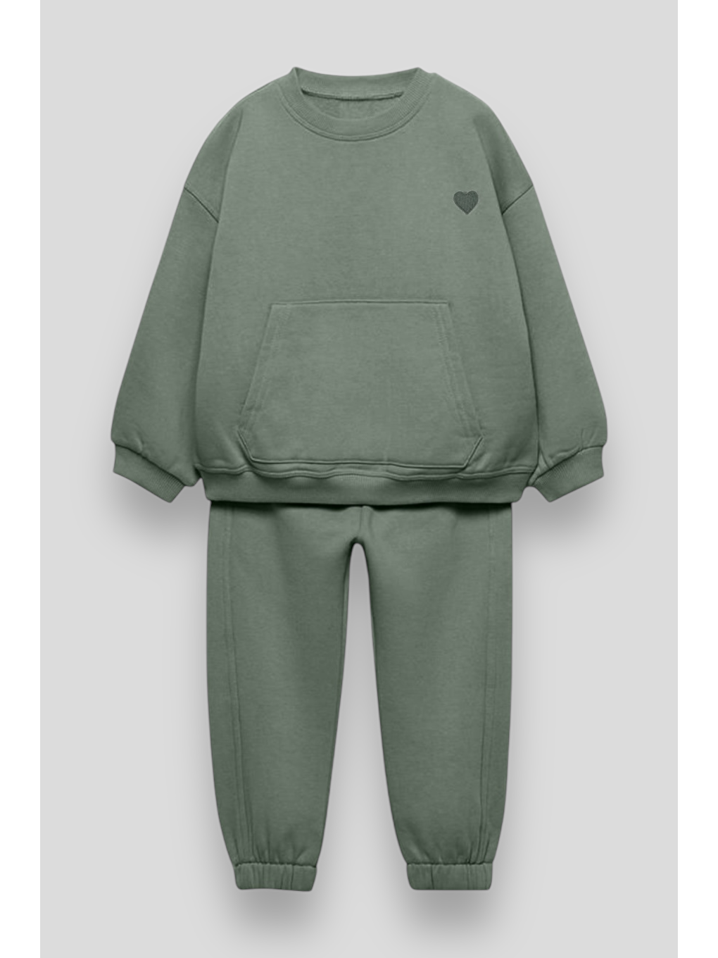 Yeşil İşlemeli Pamuklu Sweatshirt Jogger Eşofman Alt-Üst Takım