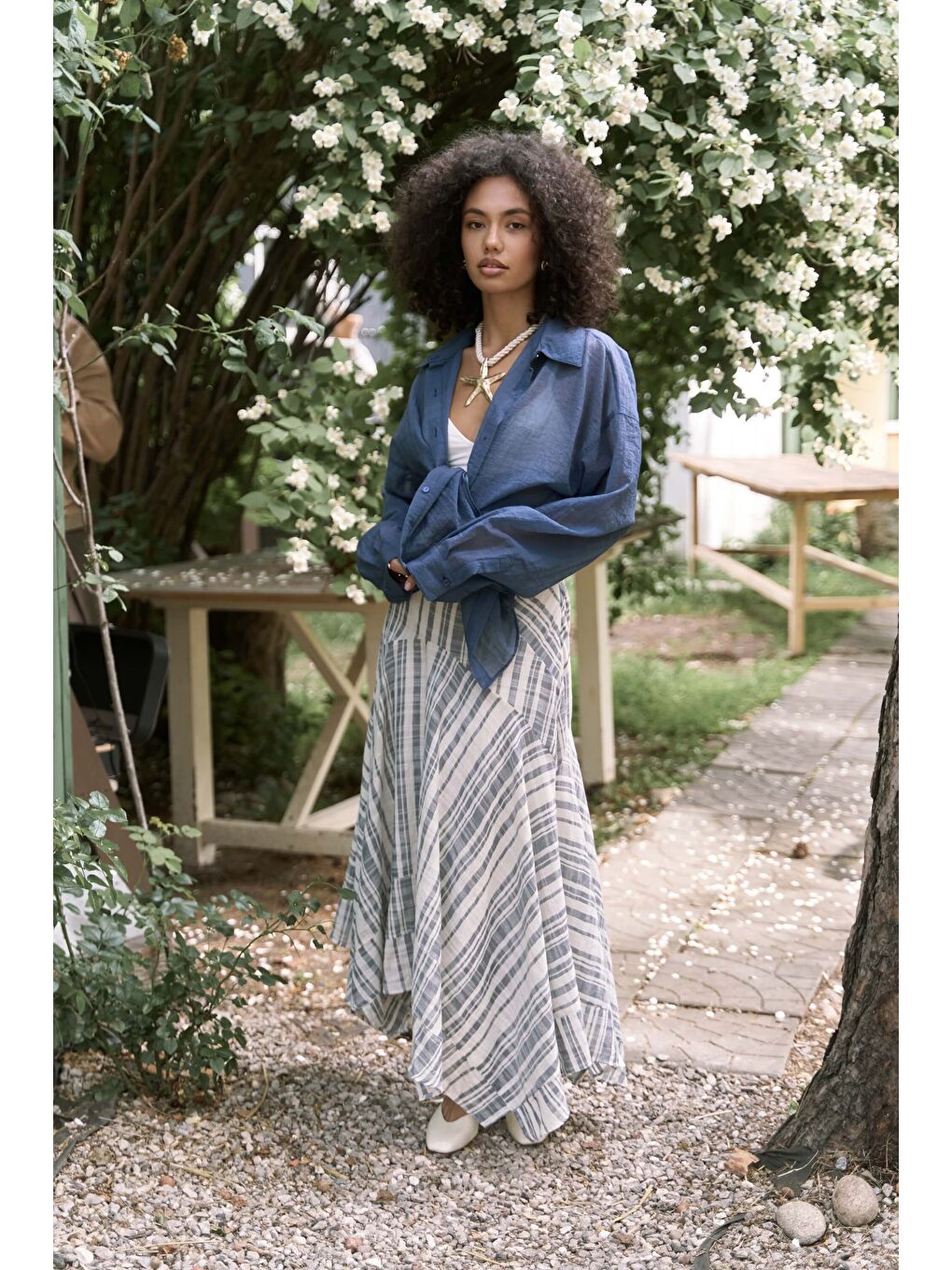 Syaritta Oversize İndigo Transparan Gömlek-5