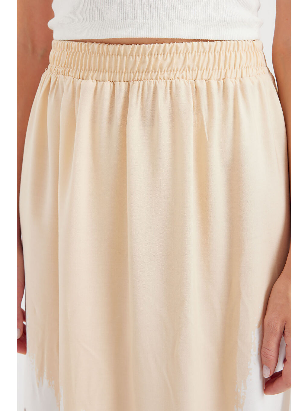 8025 Desenli Uzun Viskon Etek - Bej-5