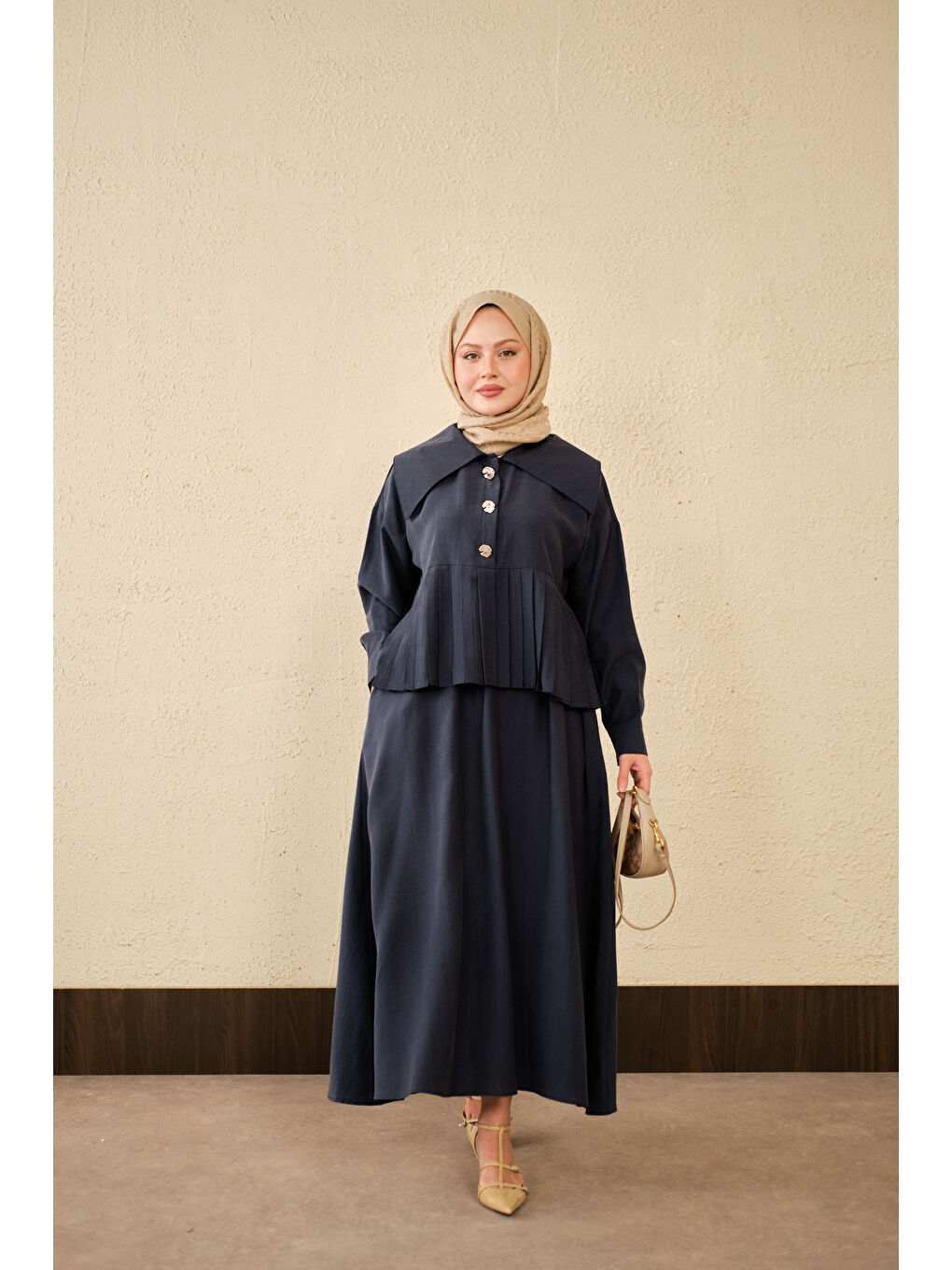 Kadın Gemici Yaka Fırfır Detay Takım Lacivert-1