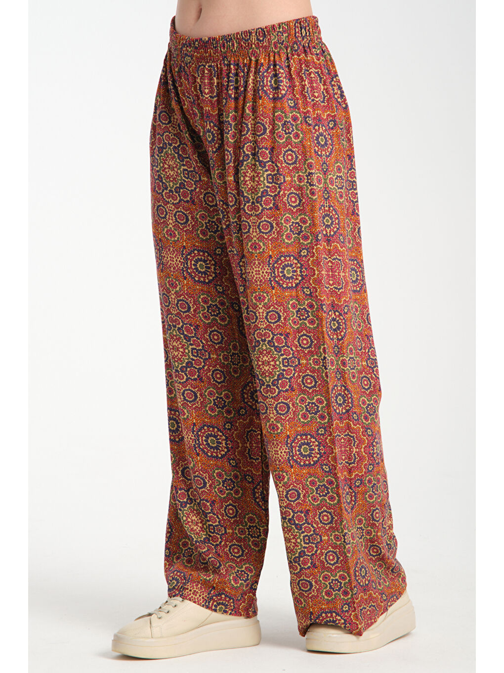 Turuncu Kadın Desenli Dökümlü Viskon Pantolon 1062-2