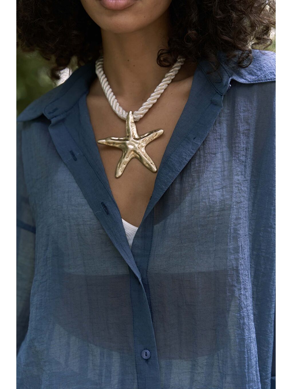 Syaritta Oversize İndigo Transparan Gömlek-7