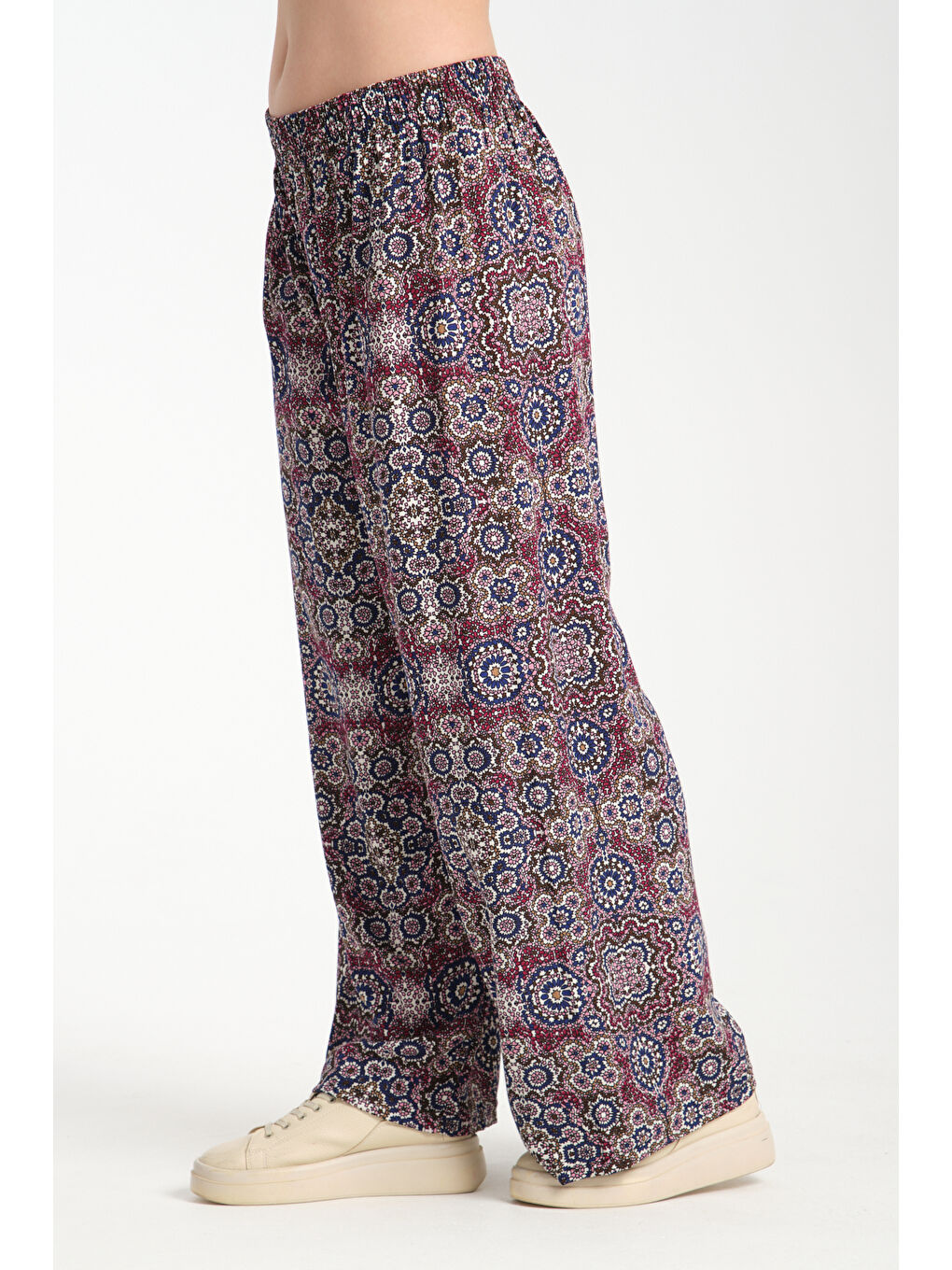 Lacivert Kadın Desenli Dökümlü Viskon Pantolon 1062-2