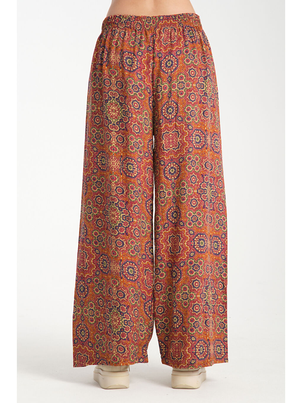 Turuncu Kadın Desenli Dökümlü Viskon Pantolon 1062-3