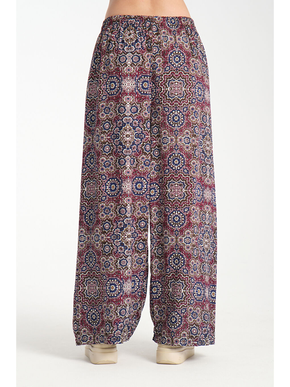 Lacivert Kadın Desenli Dökümlü Viskon Pantolon 1062-3