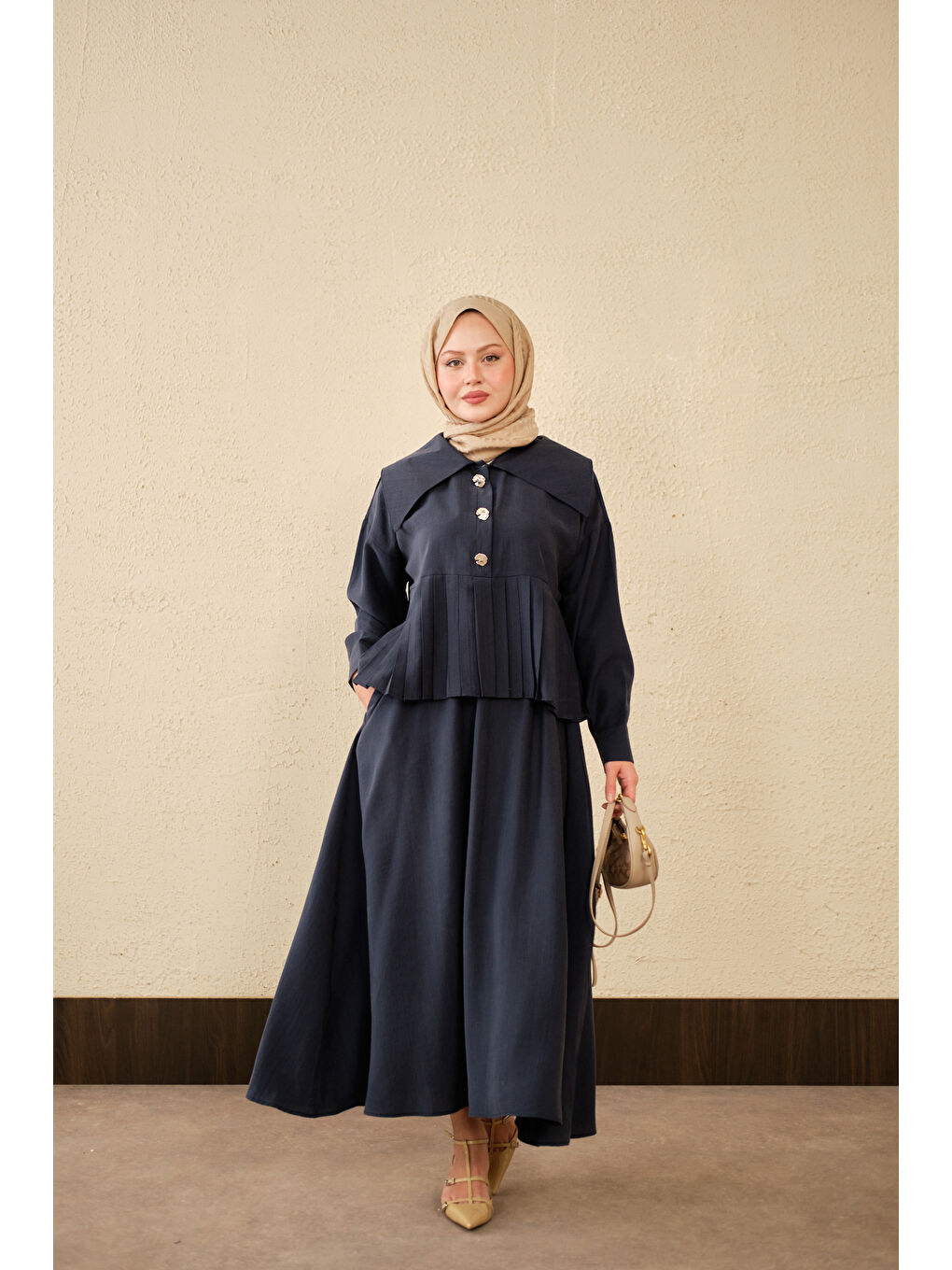 Kadın Gemici Yaka Fırfır Detay Takım Lacivert-3