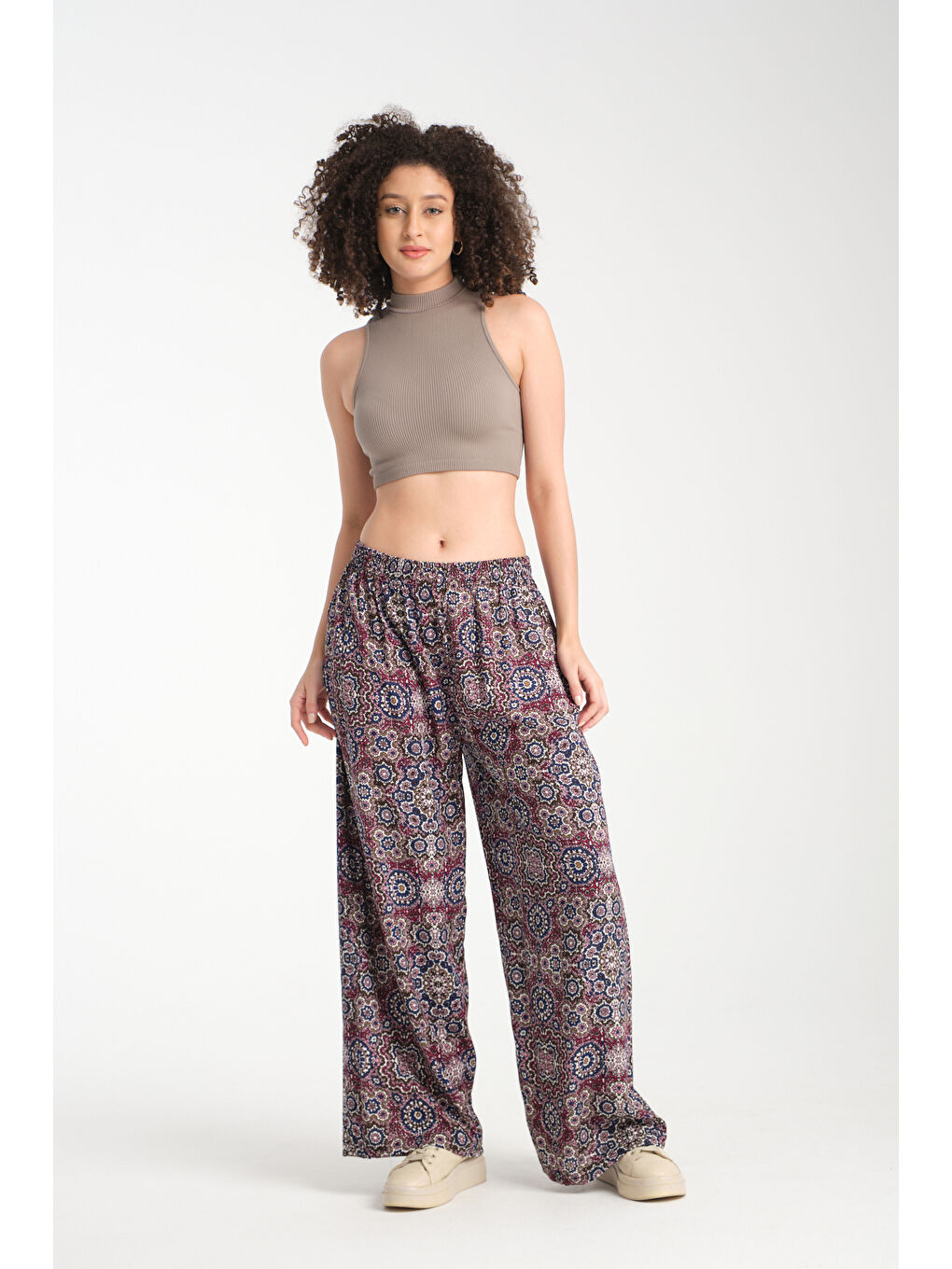 Lacivert Kadın Desenli Dökümlü Viskon Pantolon 1062-4