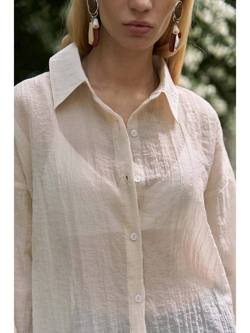Syaritta Oversize Bej Transparan Gömlek-6