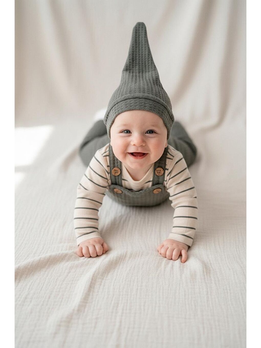 Haki Elastanlı Gofre Salopet Sweat Bere 3lü Takım-1