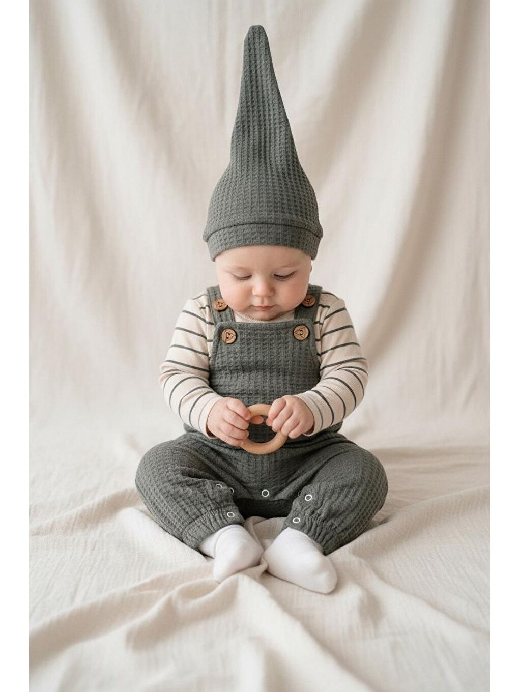 Haki Elastanlı Gofre Salopet Sweat Bere 3lü Takım-2