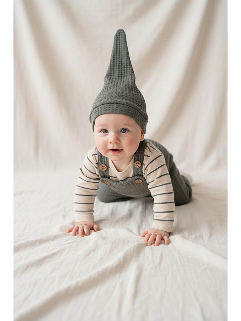 Haki Elastanlı Gofre Salopet Sweat Bere 3lü Takım-4