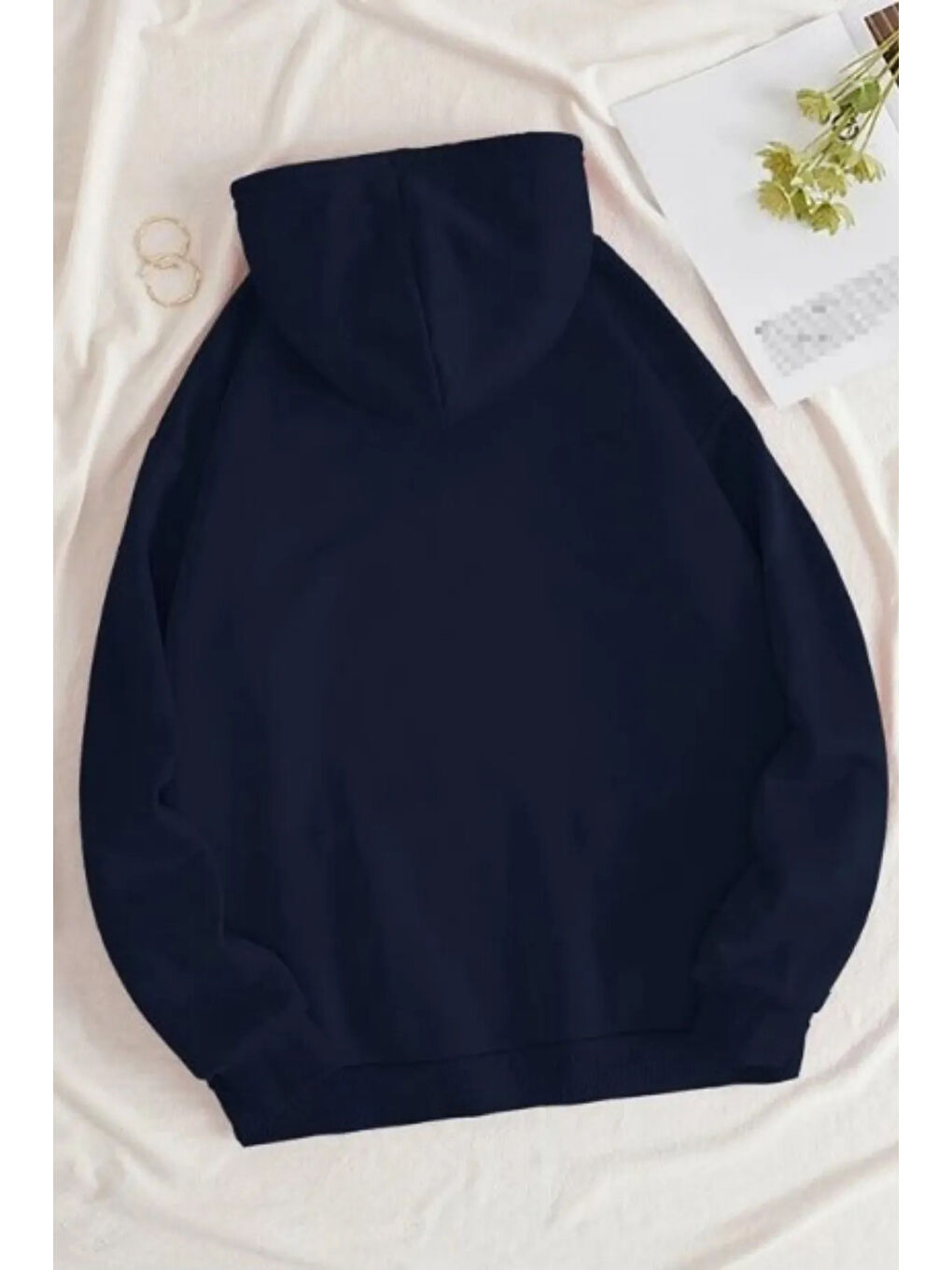 Lacivert Smile Emoji Baskılı Oversize Sweatshirt-1