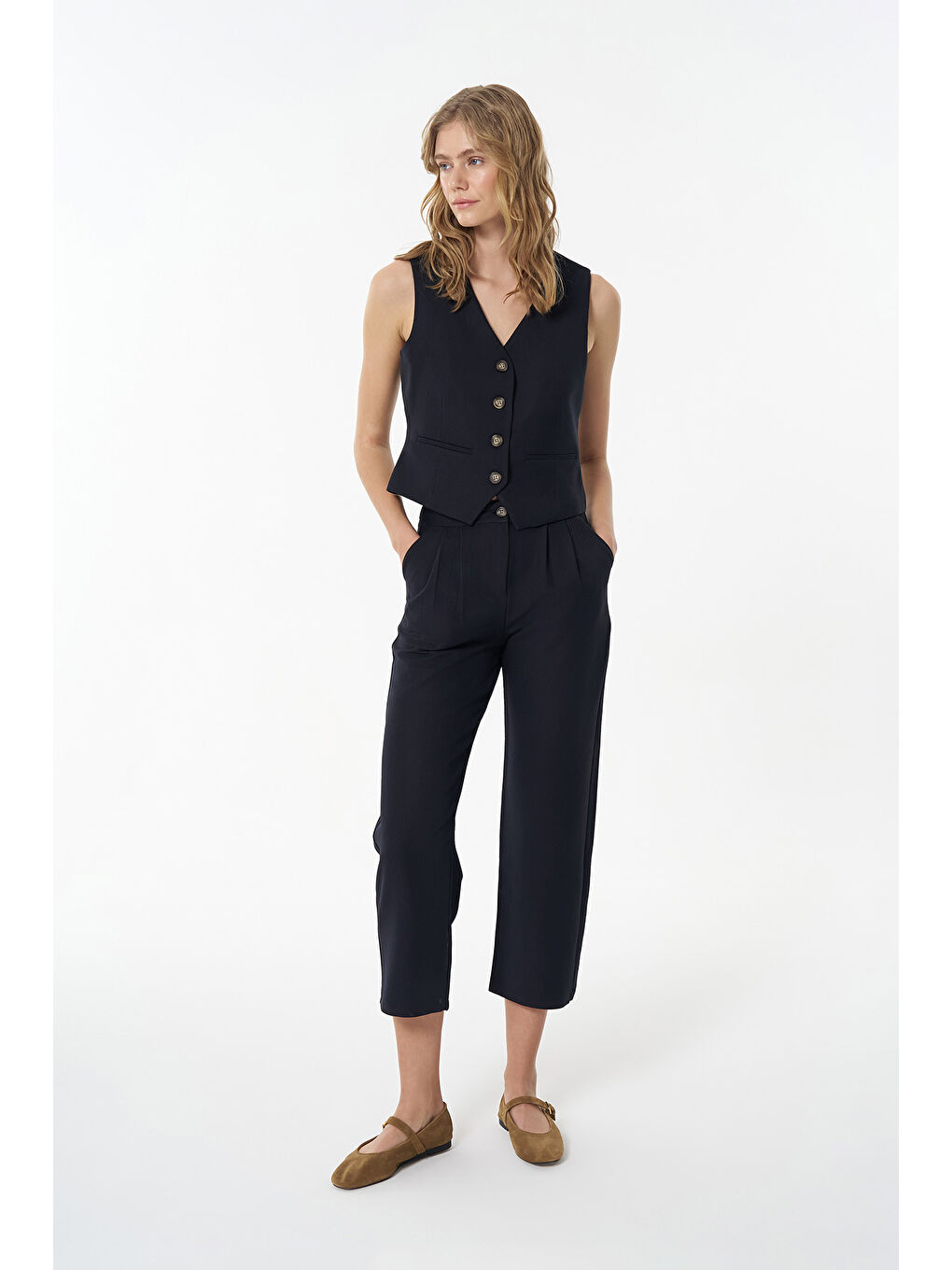 Çift Pileli  Pantolon Lacivert