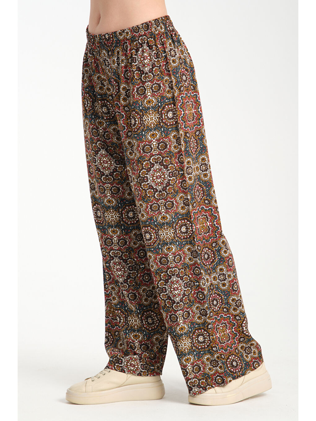 Fuşya Kadın Desenli Dökümlü Viskon Pantolon 1062-2