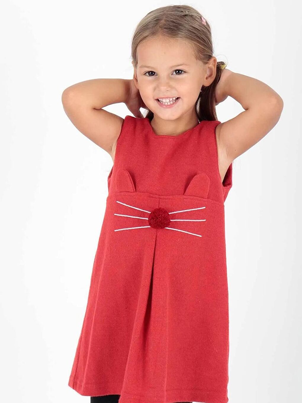 Kırmızı AHENK KİDS AK520566 KIZ KEDİ BASKILI ELBİSE