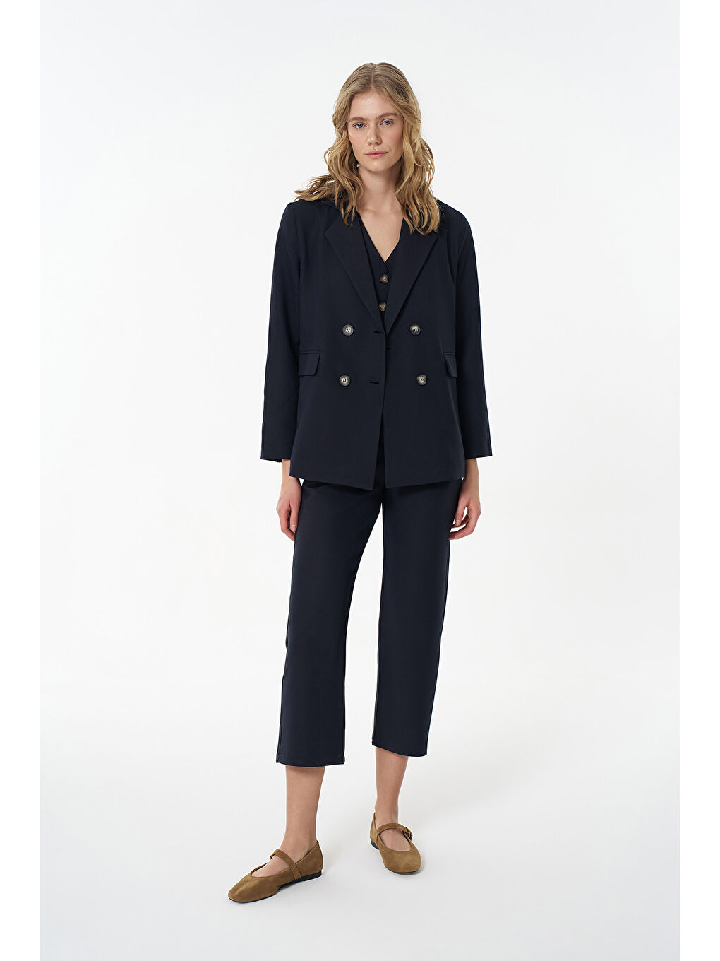 Çift Pileli  Pantolon Lacivert-2