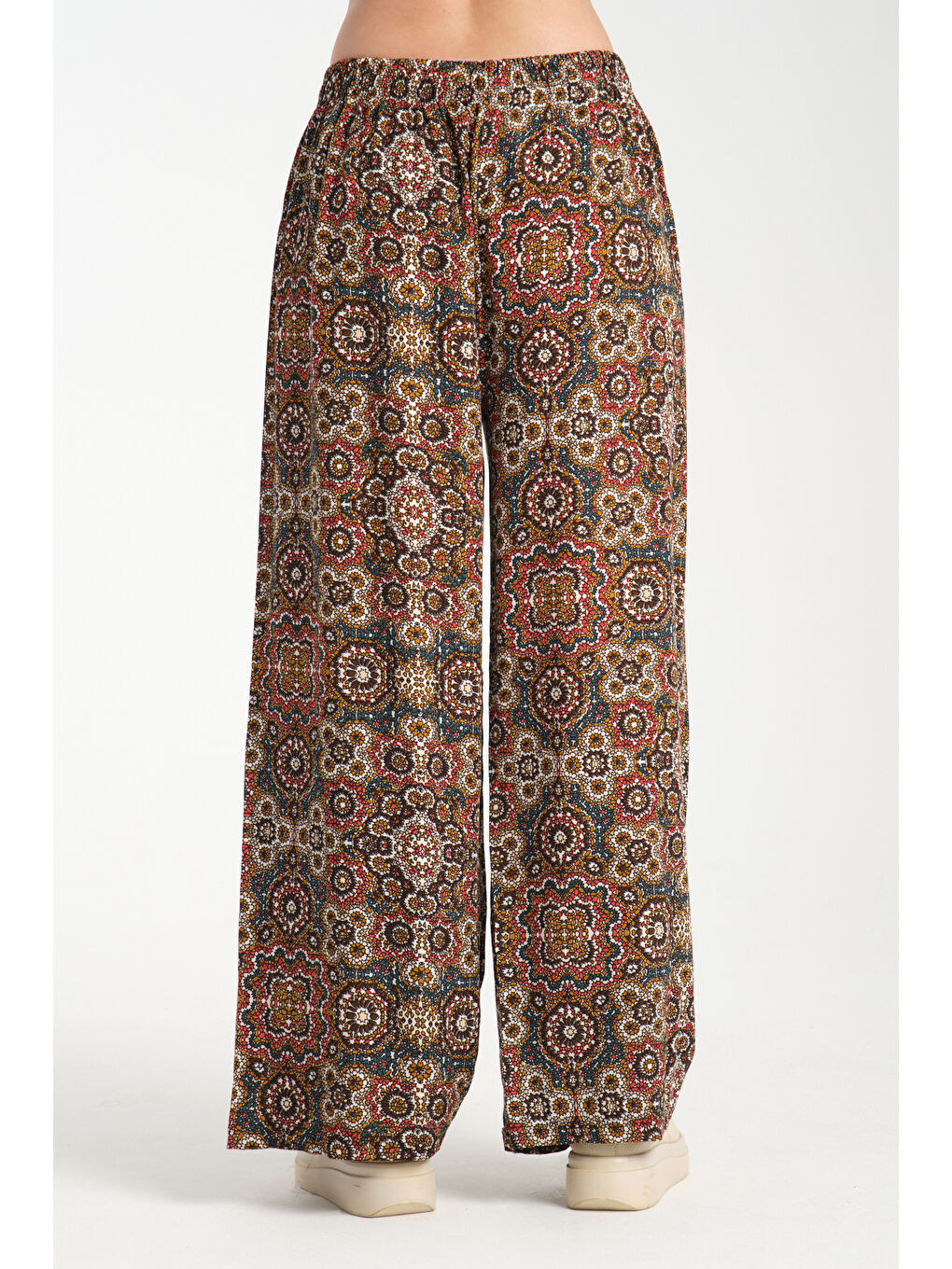 Fuşya Kadın Desenli Dökümlü Viskon Pantolon 1062-3