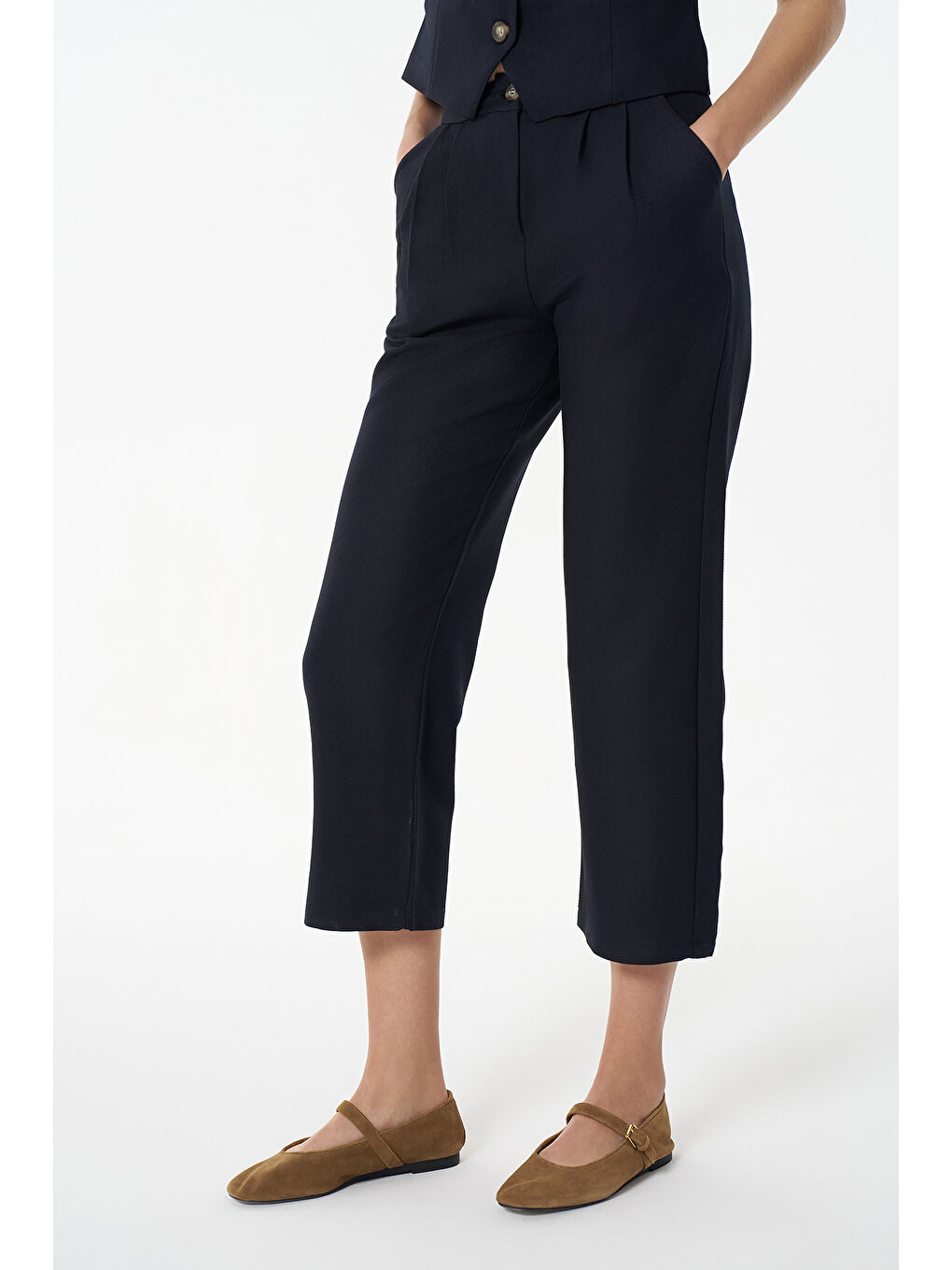 Çift Pileli  Pantolon Lacivert-3