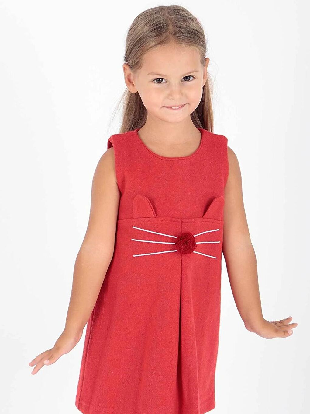 Kırmızı AHENK KİDS AK520566 KIZ KEDİ BASKILI ELBİSE-1