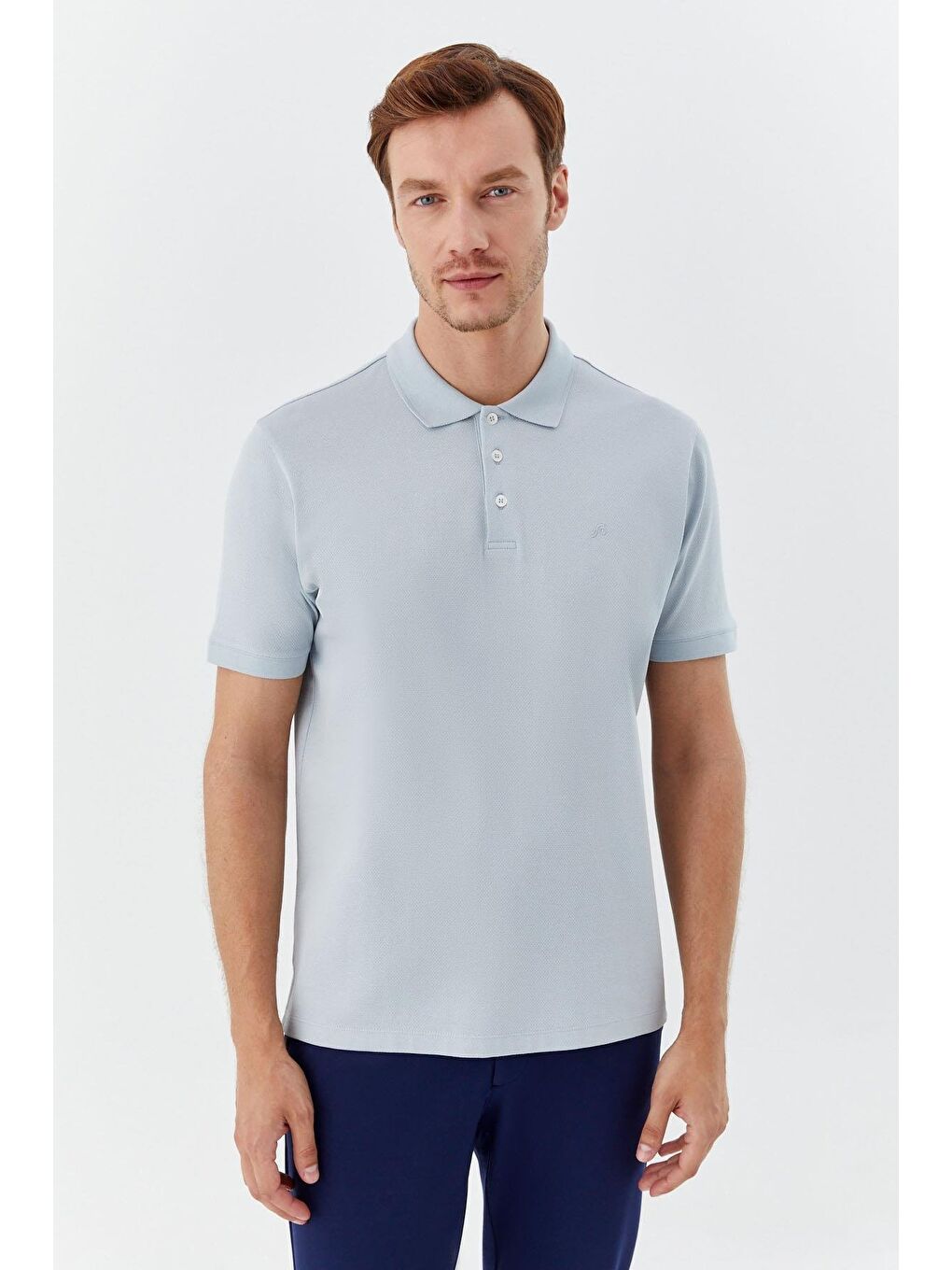 Açık Gri %100 Pamuk Düğmeli Polo Yaka Erkek T-Shirt