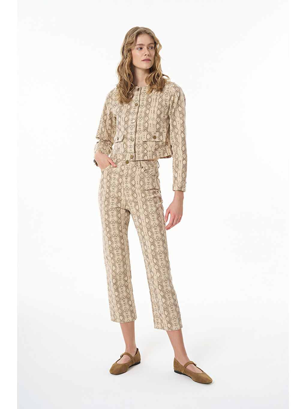 Yılan Desenli Pantolon Bej-1